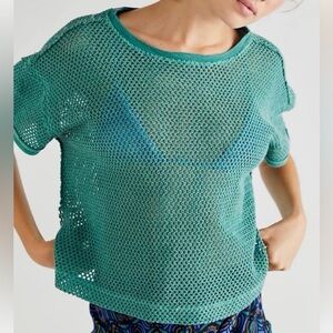 Green Mesh Knit Women's Top